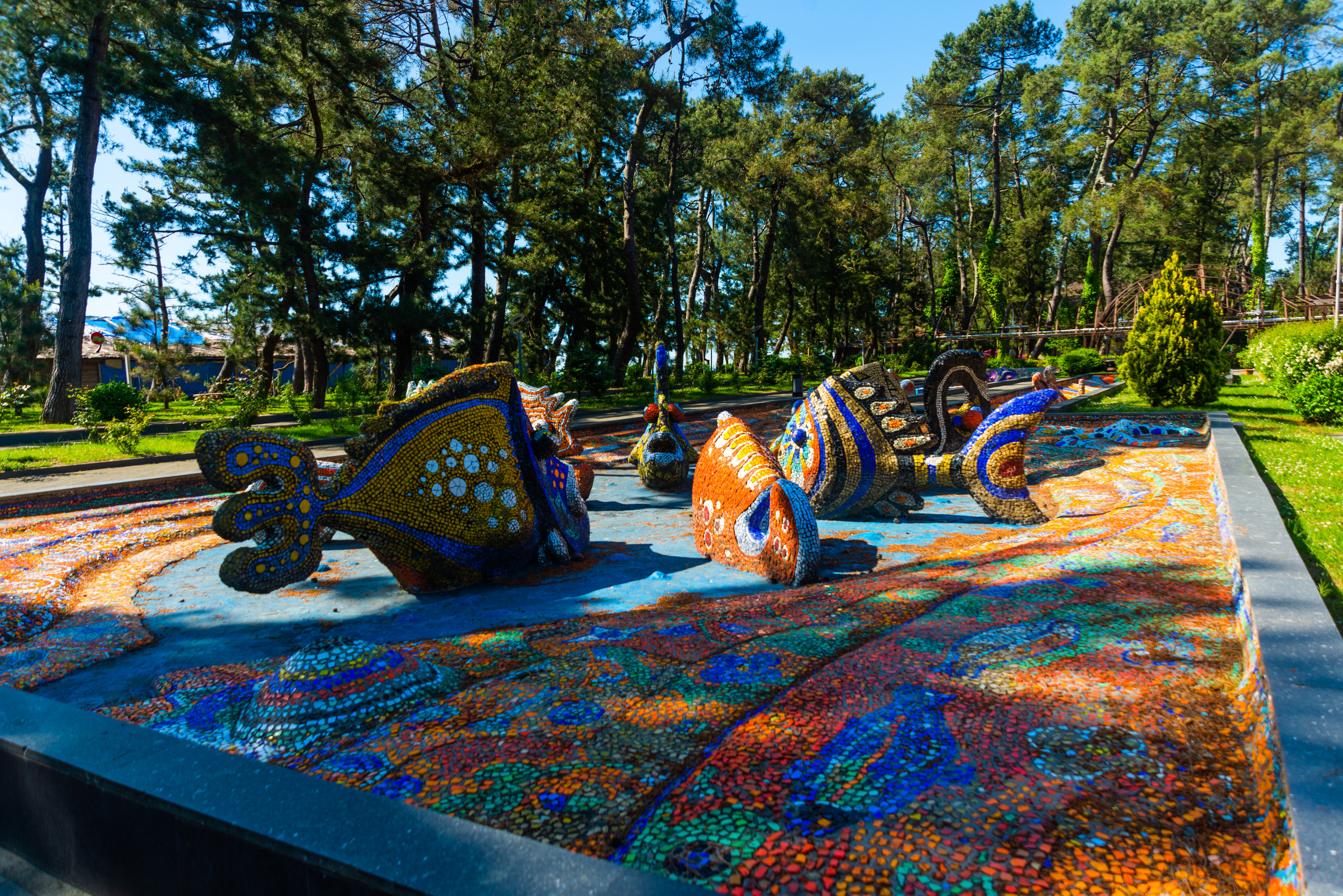 Fish fountain in the park in Kobuleti, Georgia