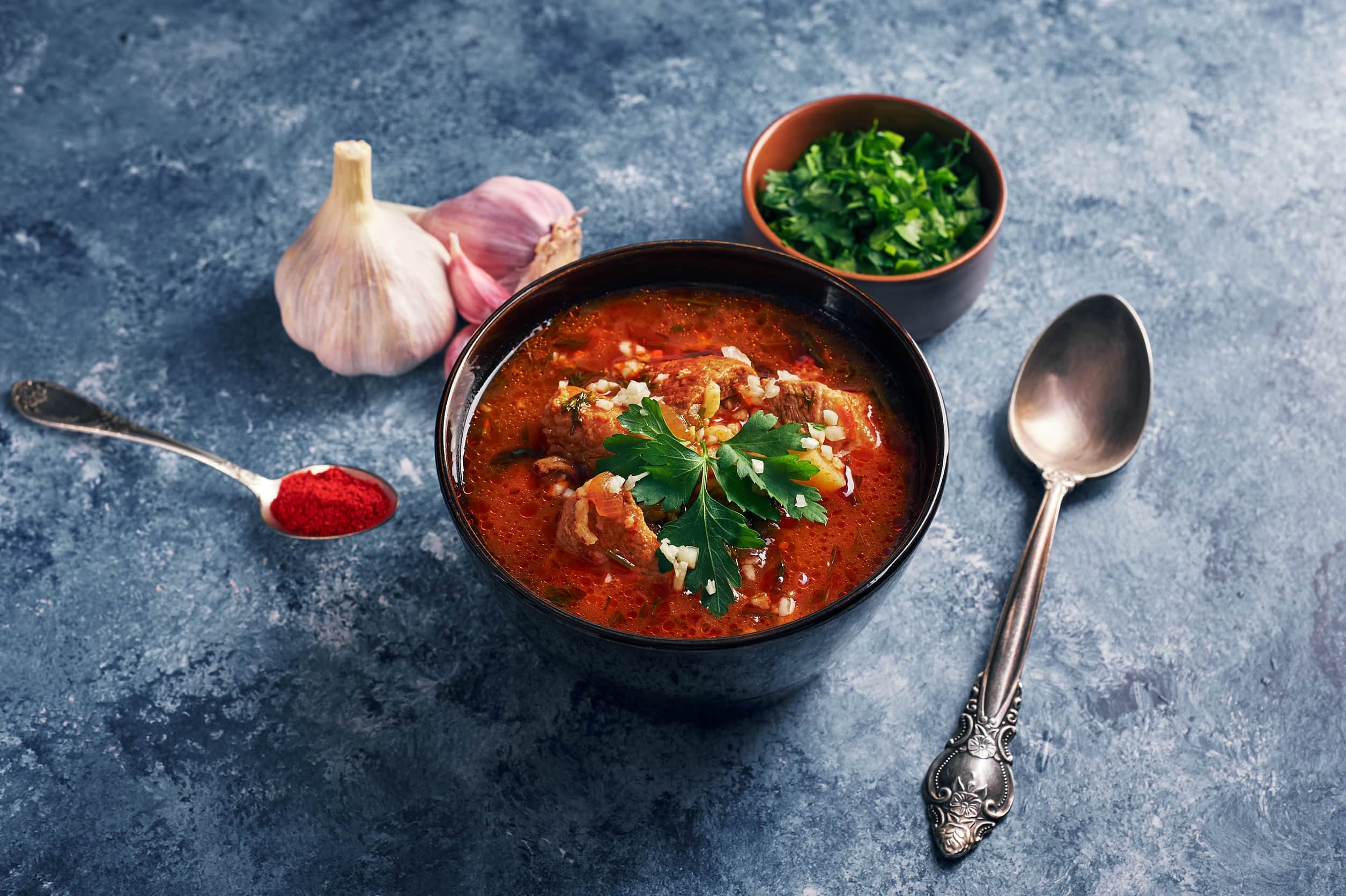 Fresh Kharcho soup with vegetables