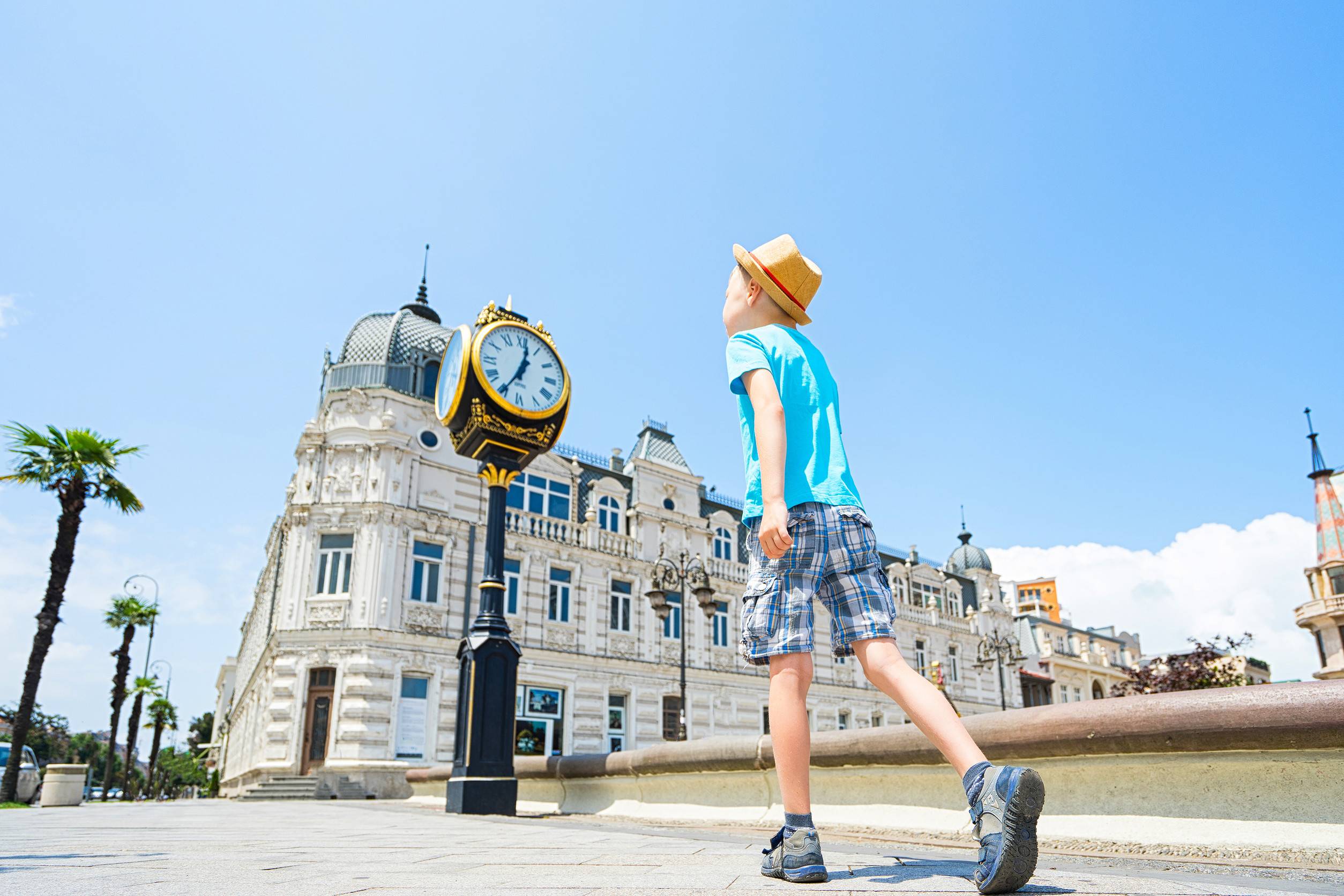 Beautiful building and clock on background Batumi