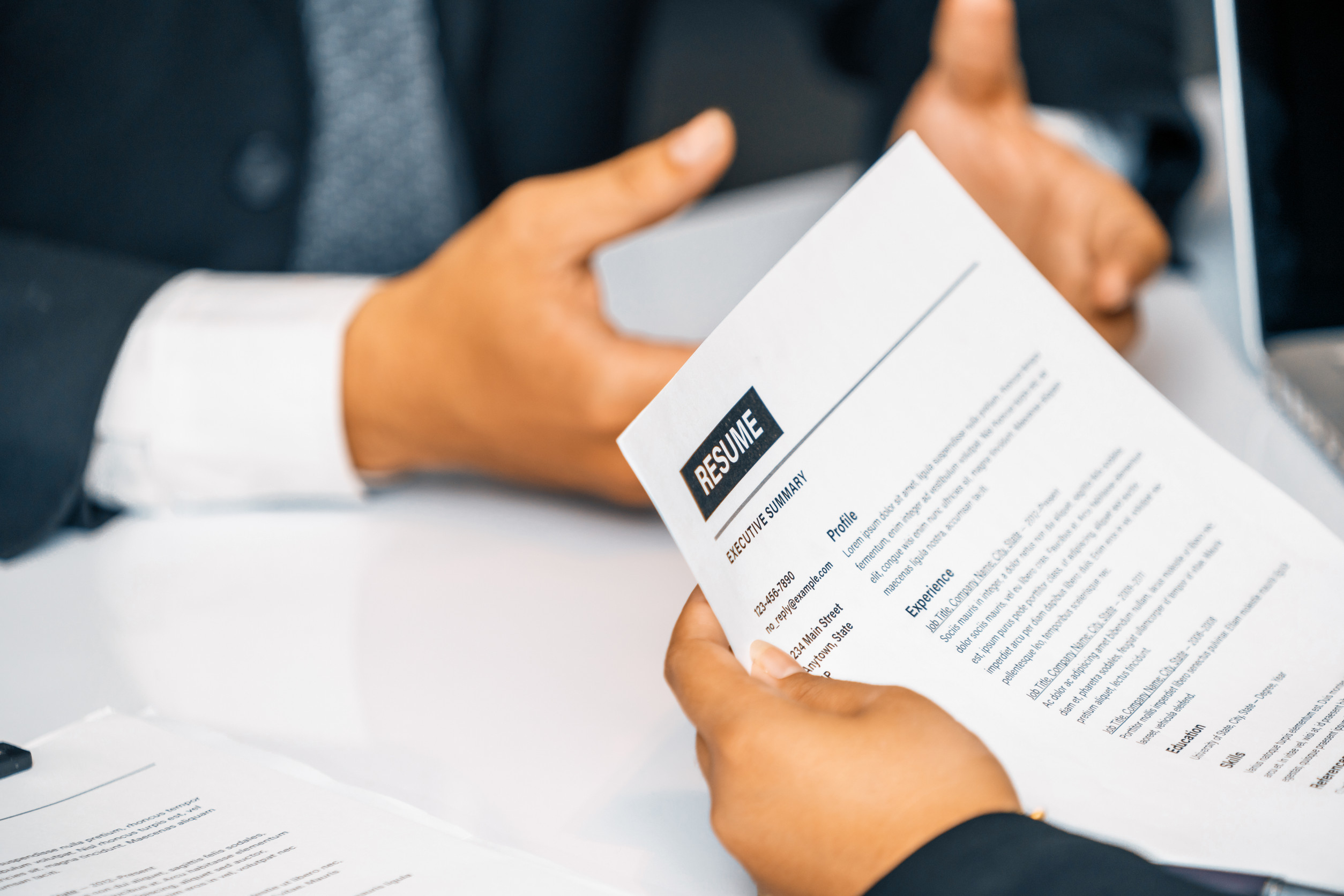 CV resume document of an employee candidate