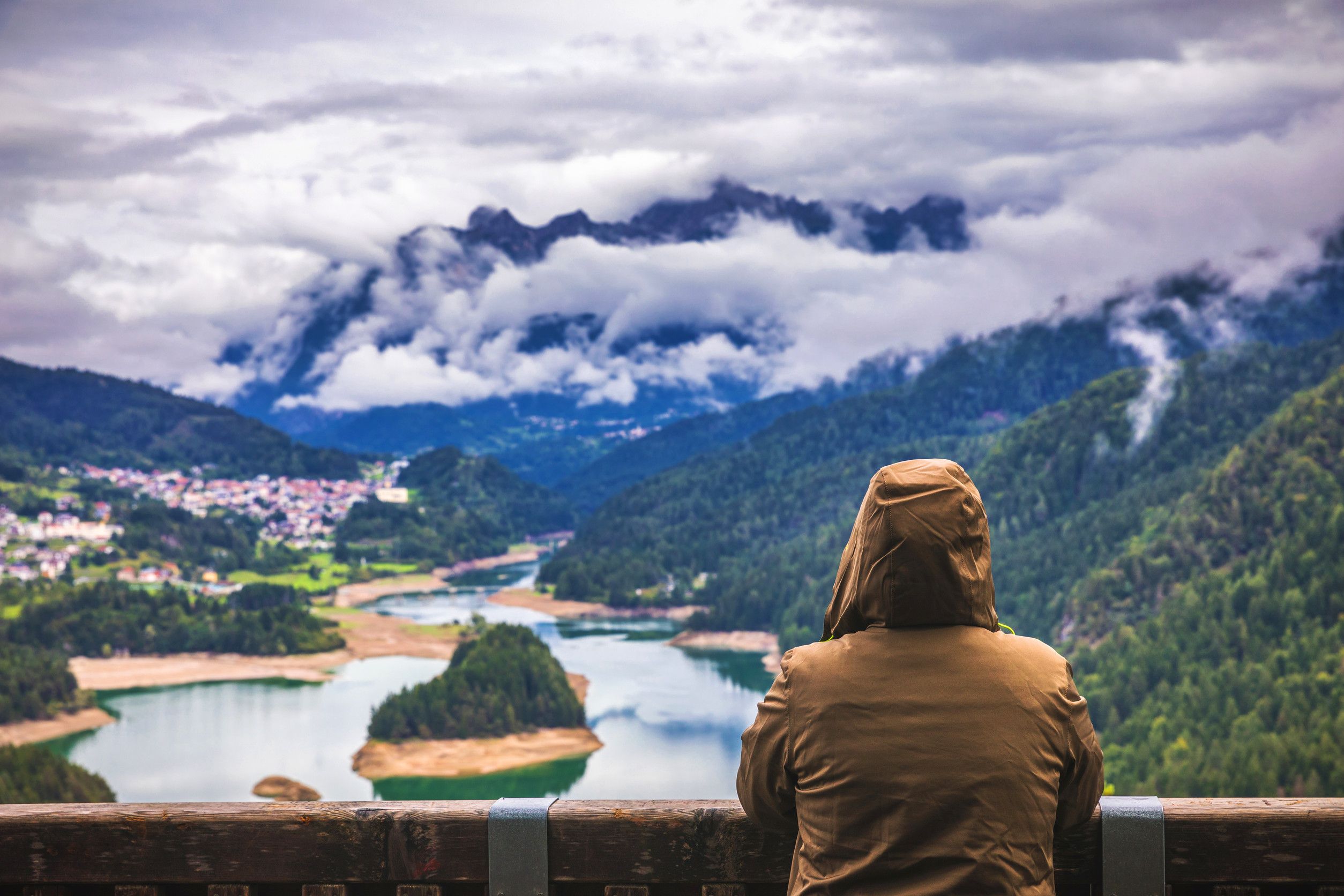 Serene view of mountains and lake